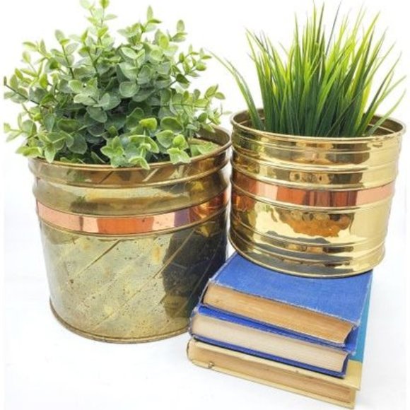 Other - Vintage brass and copper planters, set of 2, large brass plant pots,
